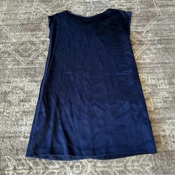 NWT Eileen Fisher 100% Silk V Neck Dress Midnight Navy - Picture 6 of 6